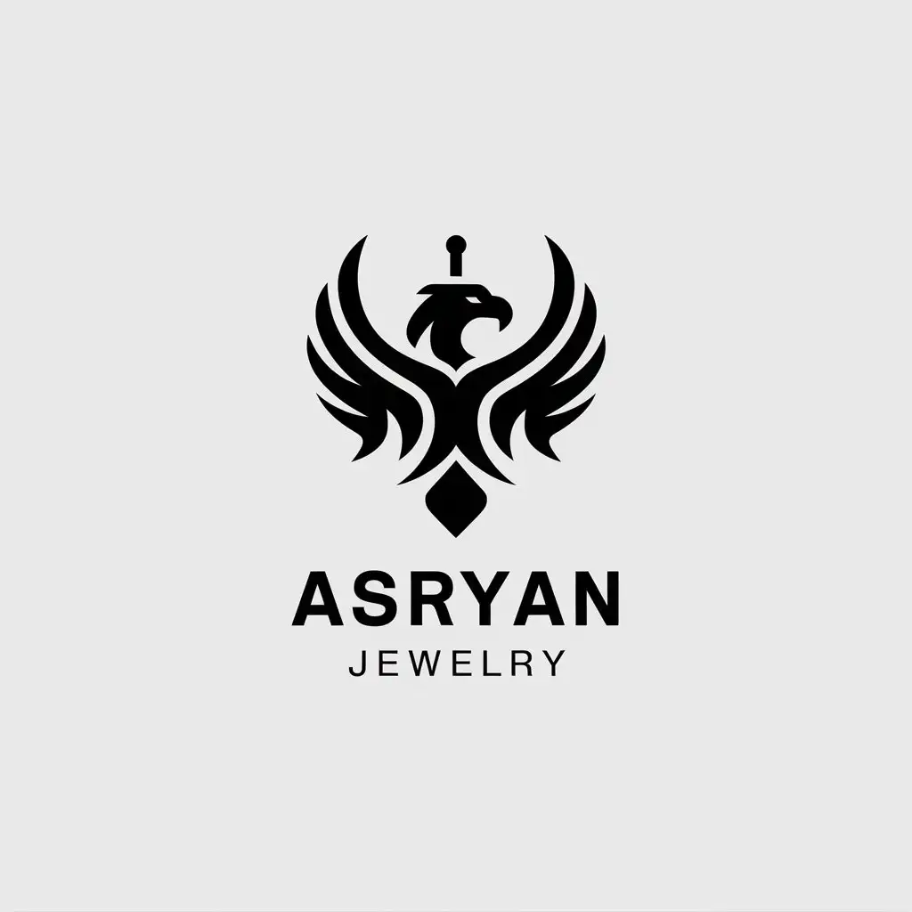 a vector logo design,with the text "Asryan", main symbol:Tiger Sword eagle,Minimalistic,be used in Jewelry industry,clear background