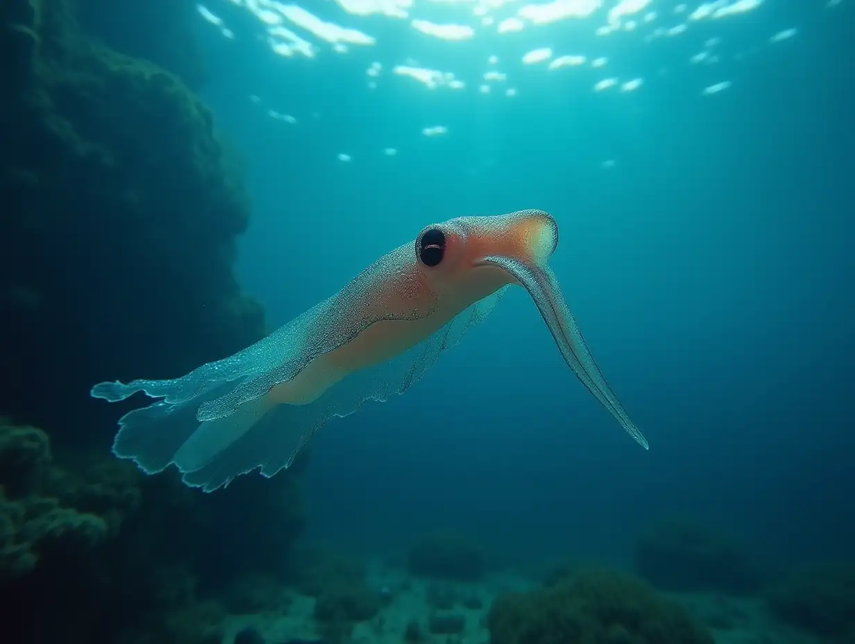 A squid at the bottom of the sea