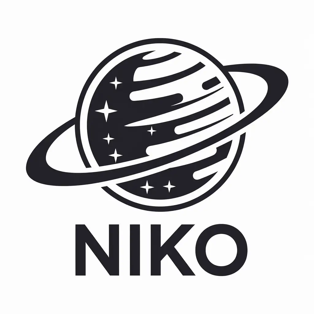 a vector logo design,with the text "Niko", main symbol:planet, starry sky,Moderate,be used in Internet industry,clear background