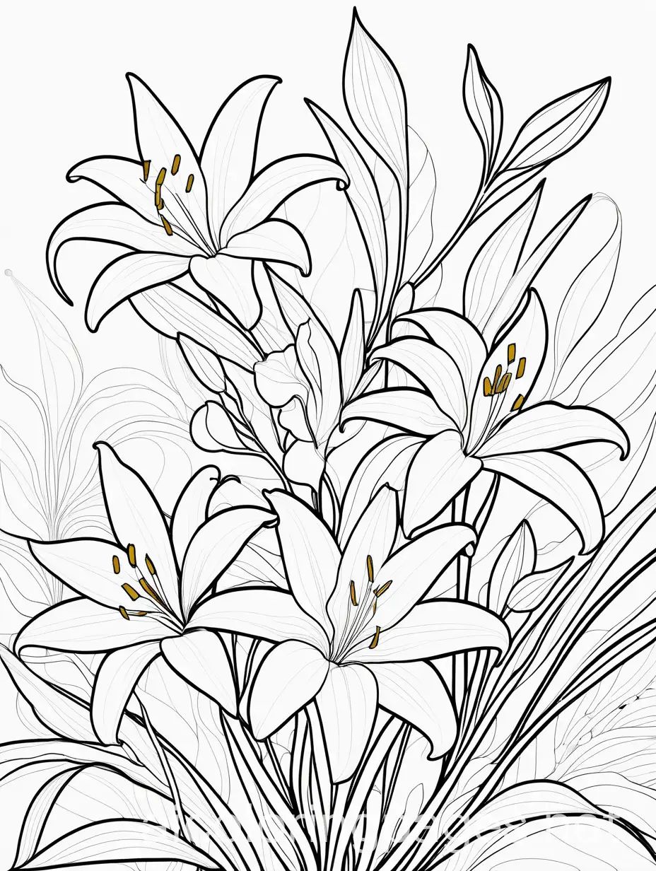 Kaleidoscope-Lilies-Coloring-Page-Black-and-White-Line-Art