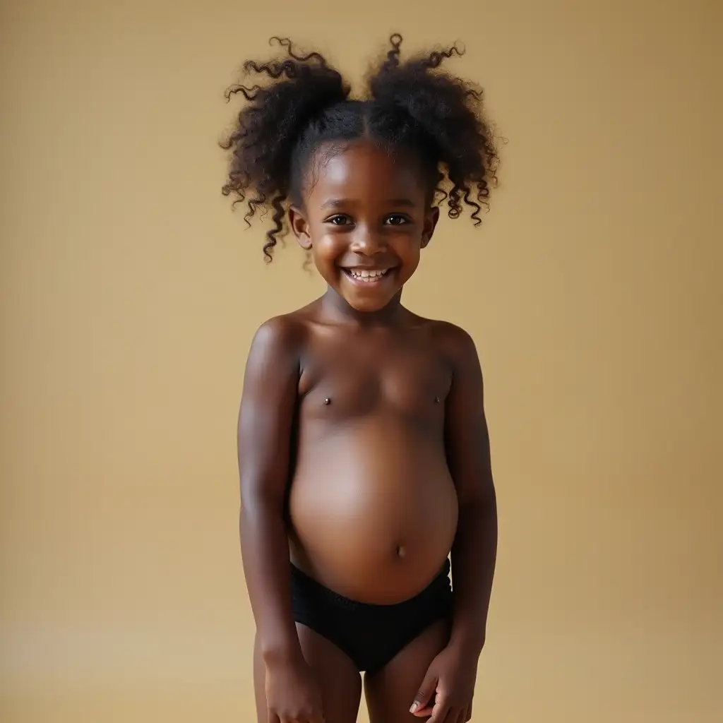 Happy-Young-African-Girl-with-Slender-Body-and-Bloated-Belly-in-Frilled-Spandex