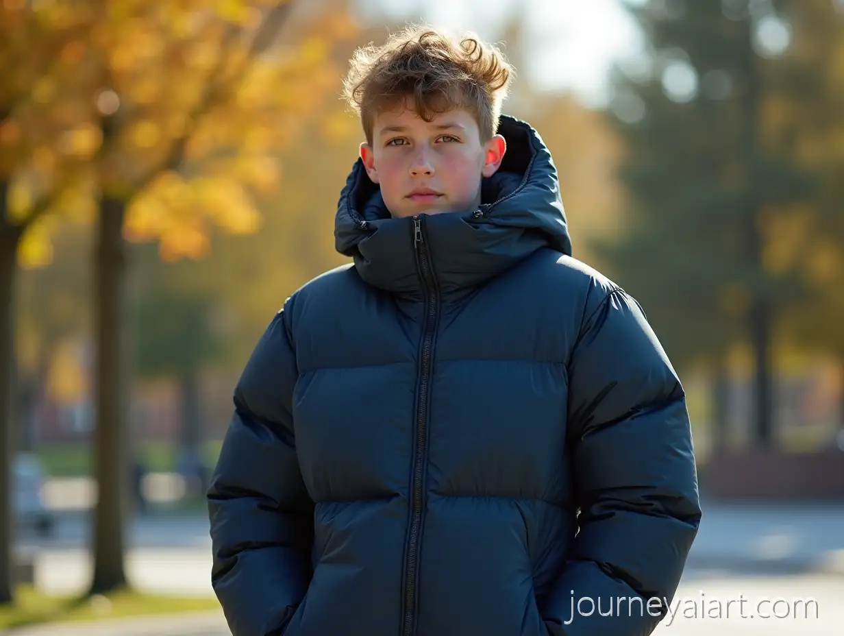 13YearOld-Boy-in-Puffy-Winter-Gear-Sweating-in-Sunny-Summer-Park