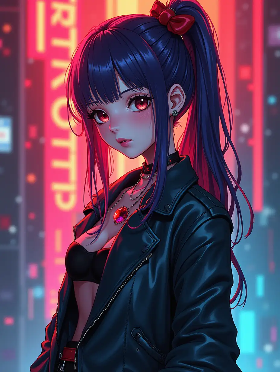 cyberpunk fashion anime girl, 80s style illustration