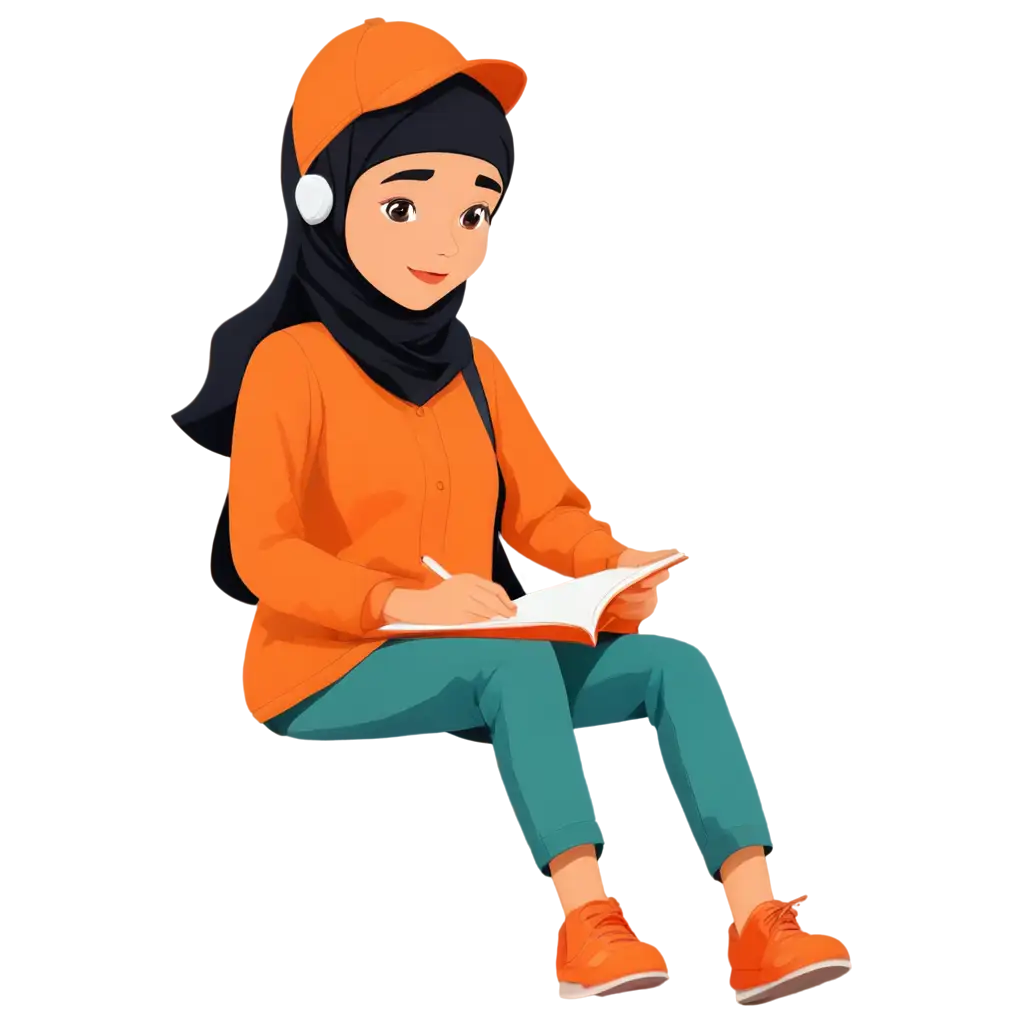 Cartoon-PNG-of-Muslim-Student-inPNG-Image-Usage-Scenarios-Orange-Uniform-with-Mobile-Phone-HighQuality-Image-for-Versatile-Uses