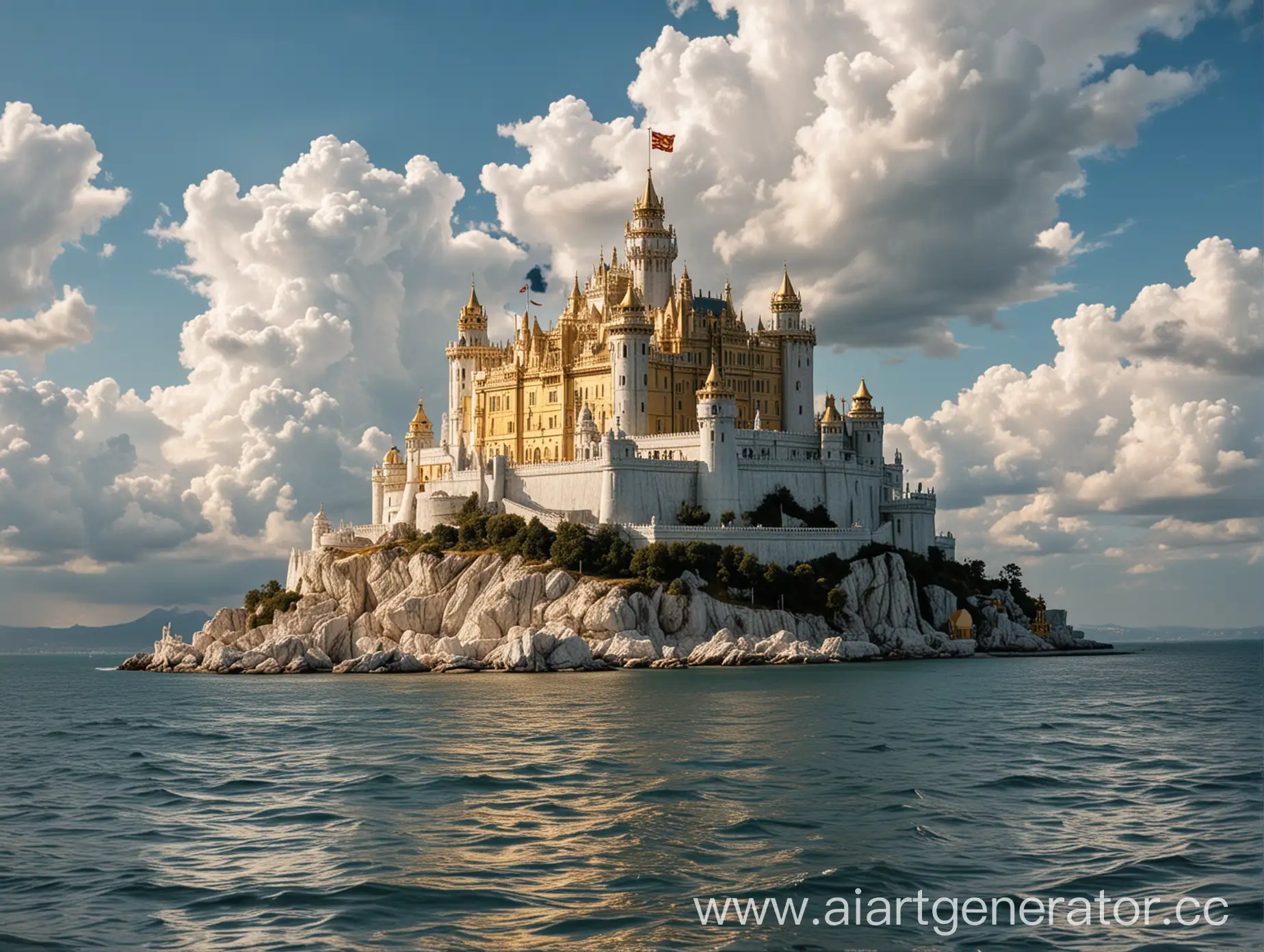 MarbleGolden-Castle-in-the-Middle-of-the-Sea-with-Royal-Ship-Under-Daylight