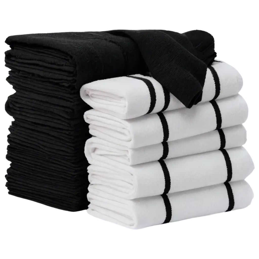 PNG-Image-of-15-Kitchen-Towels-with-Black-Stripes-on-Corners-and-One-Rounded-Towel