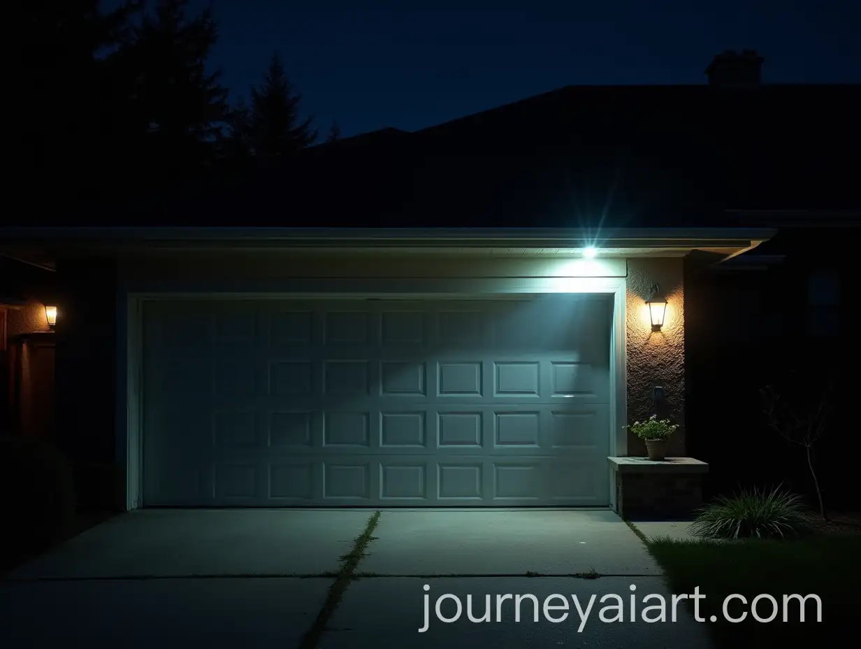Nighttime-Garage-with-Powerful-Light-Glow-Illuminating-Garden