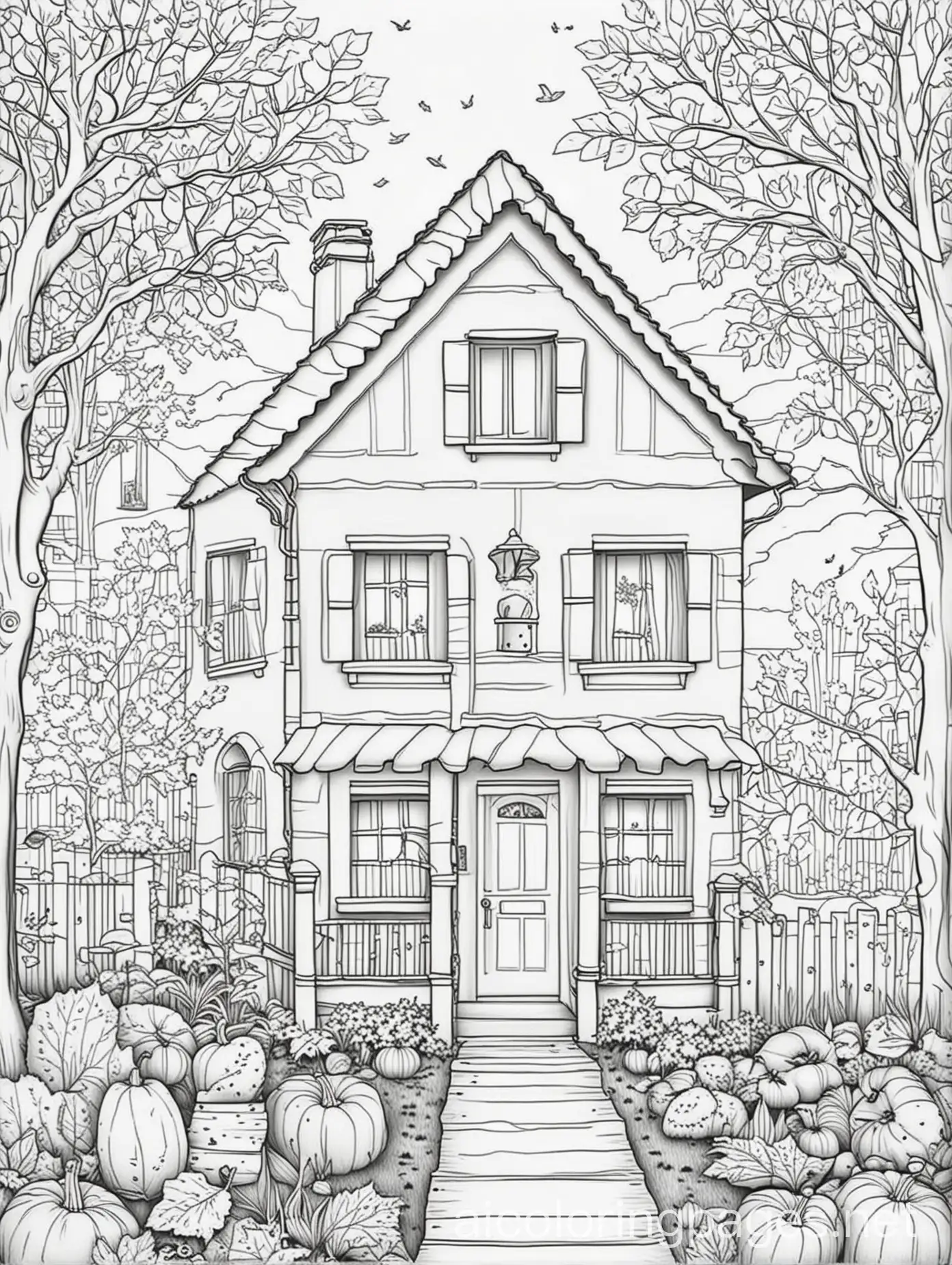 Cozy-Home-During-Autumn-Coloring-Page-in-Black-and-White-Outline