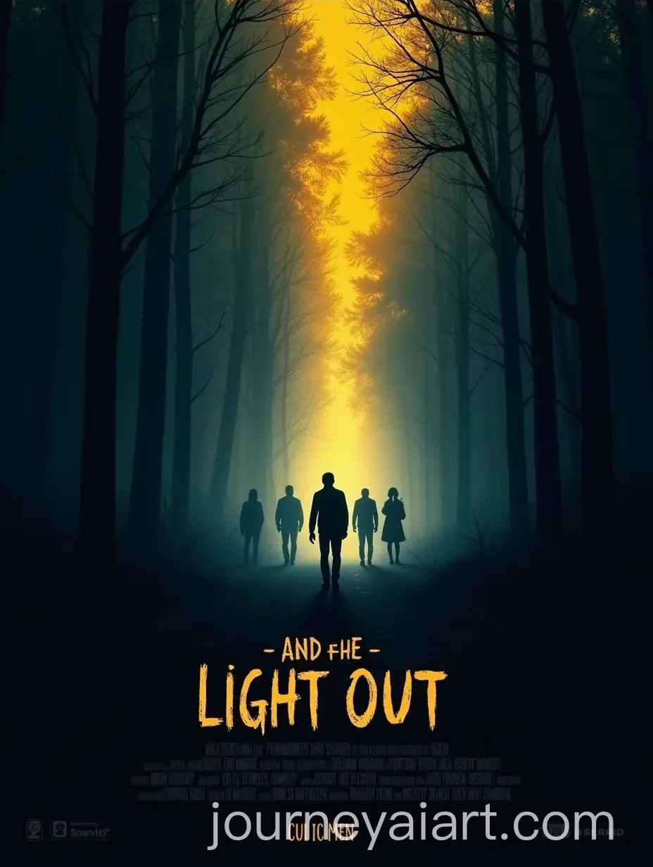 Mysterious-Quest-Poster-with-Silhouette-in-Dark-Forest-and-Fading-Light