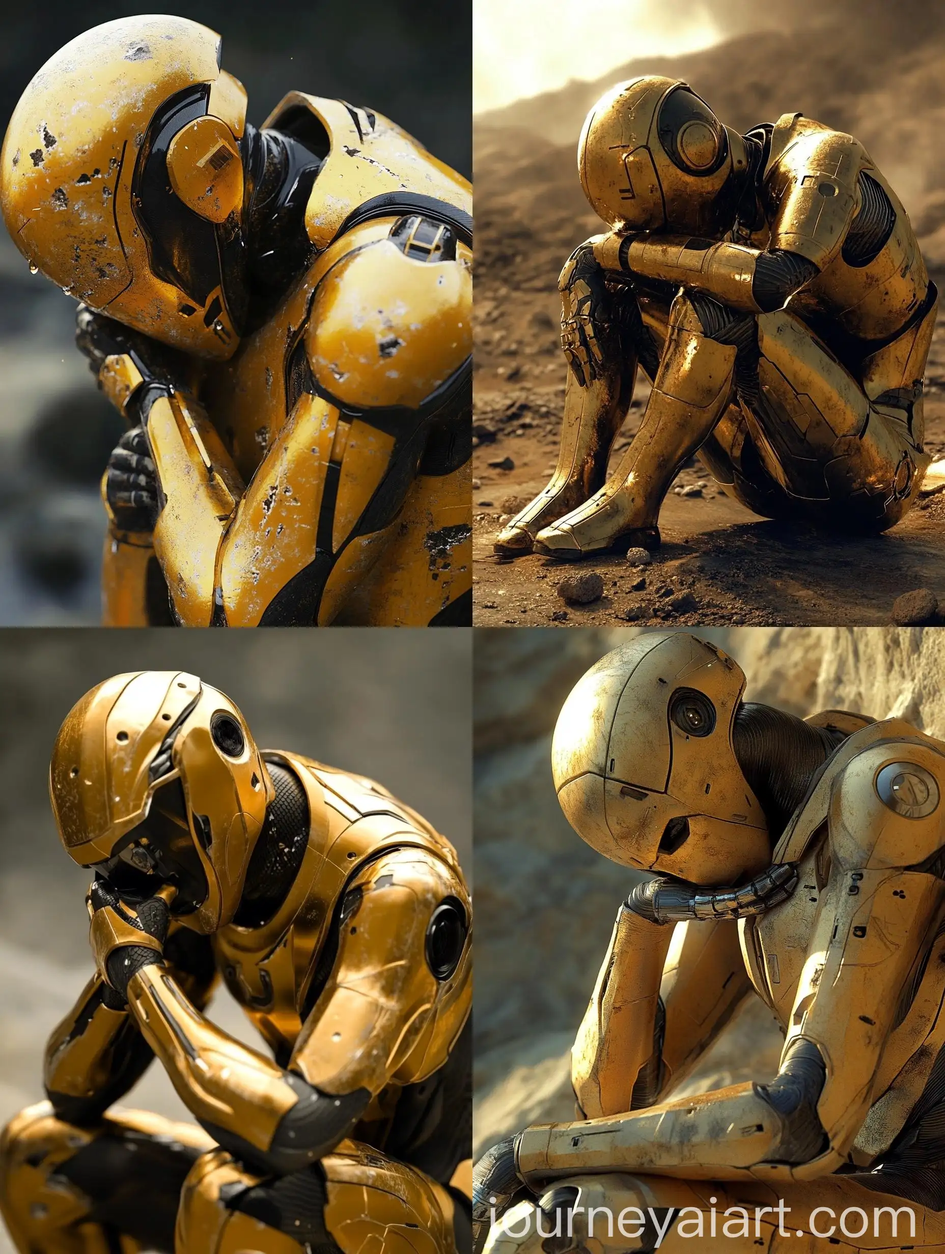 Android-Soldier-in-Gold-Skinsuit-Uniform-Expressing-Grief-and-Sorrow