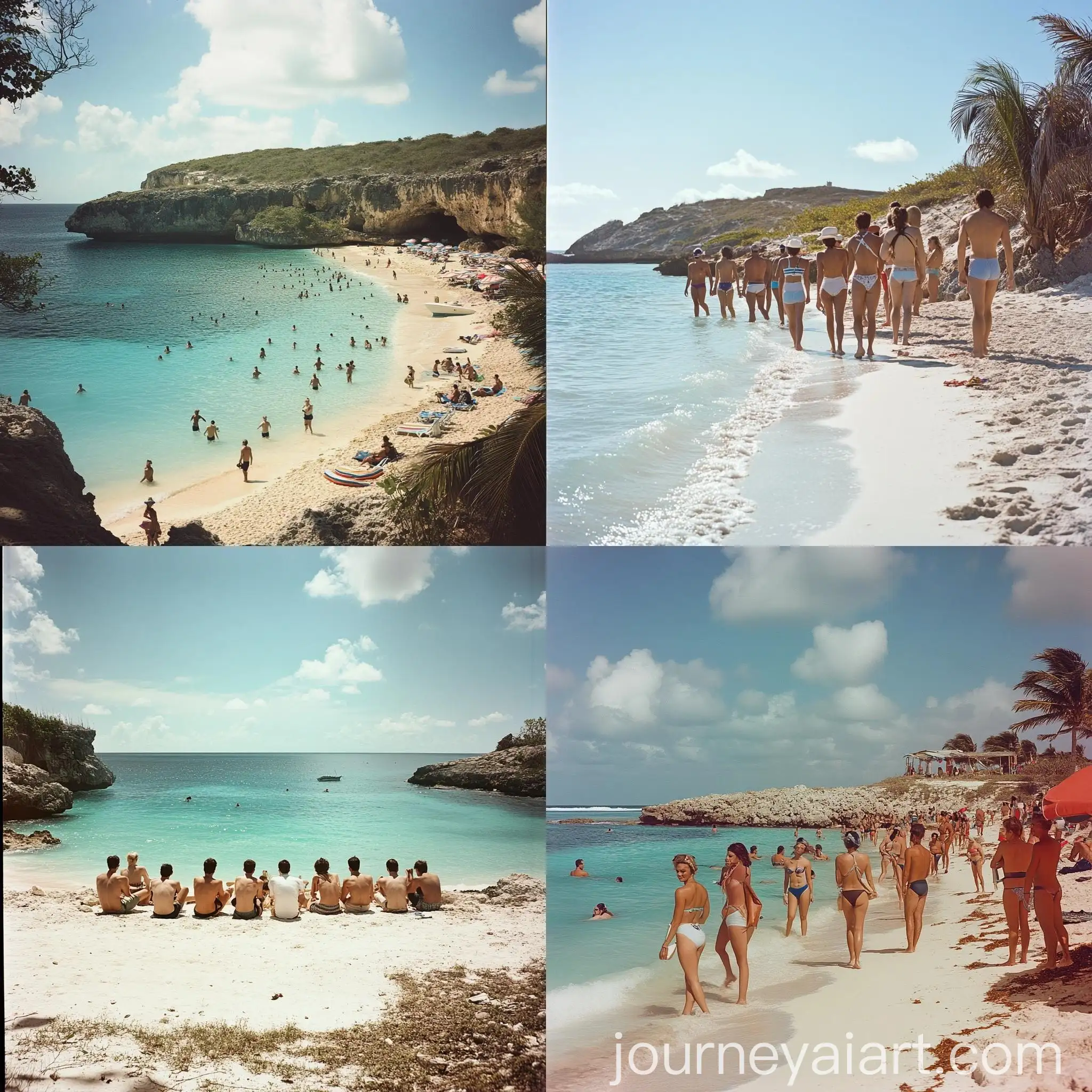 Crowd-of-People-Enjoying-Sunny-Day-on-Curacao-Beach