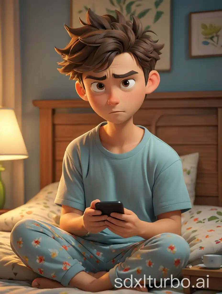 Worried-Male-Cartoon-Character-Relaxing-in-Cozy-Bedroom