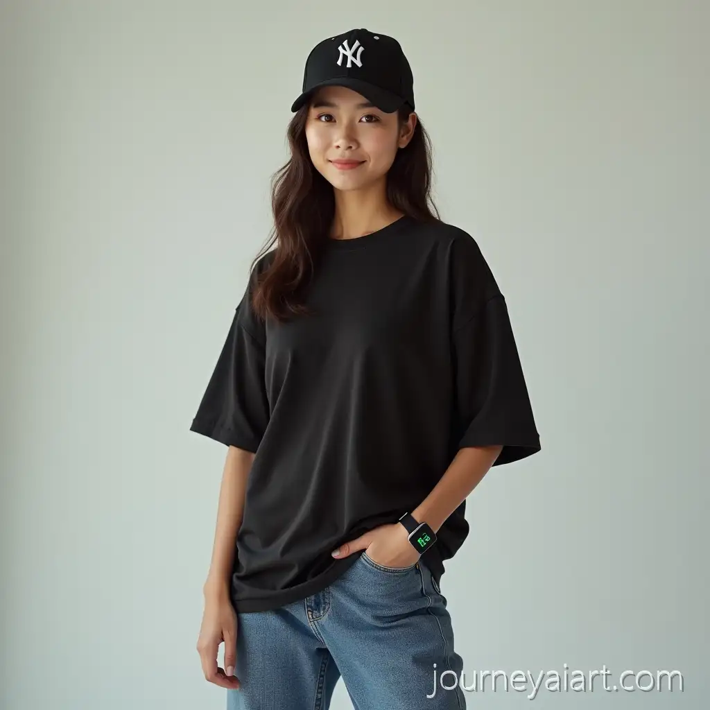 Young-Malay-Woman-in-Dark-Coco-Streetwear-Posing-Confidently-in-Studio
