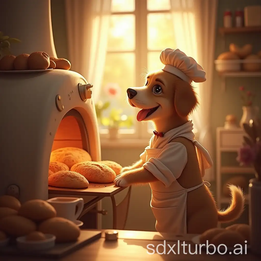 Charming-Baker-Dog-Baking-Fresh-Bread-in-Cozy-Sunlit-Bakery