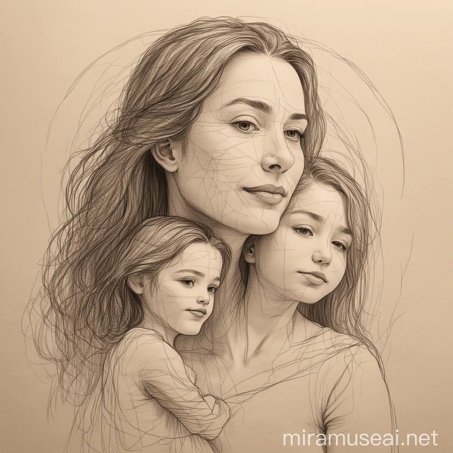 Mother and Daughter Line Art with Transformation Effect