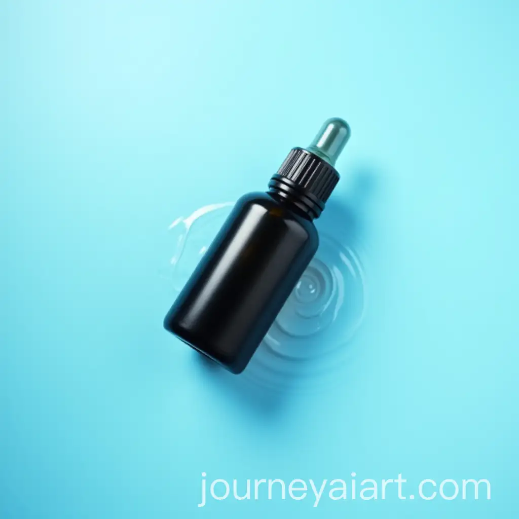Black-Glass-Essential-Oil-Bottle-Floating-on-Clear-Blue-Water-with-Ripples