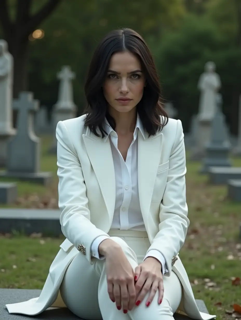 Teagan-Croft-as-Lucifers-Female-Vessel-in-a-Graveyard-Wearing-AllWhite-Suit