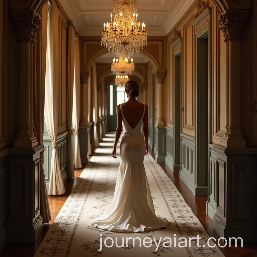 Lady-Walking-Through-Elegant-Hallway-Back-to-Her-Suite