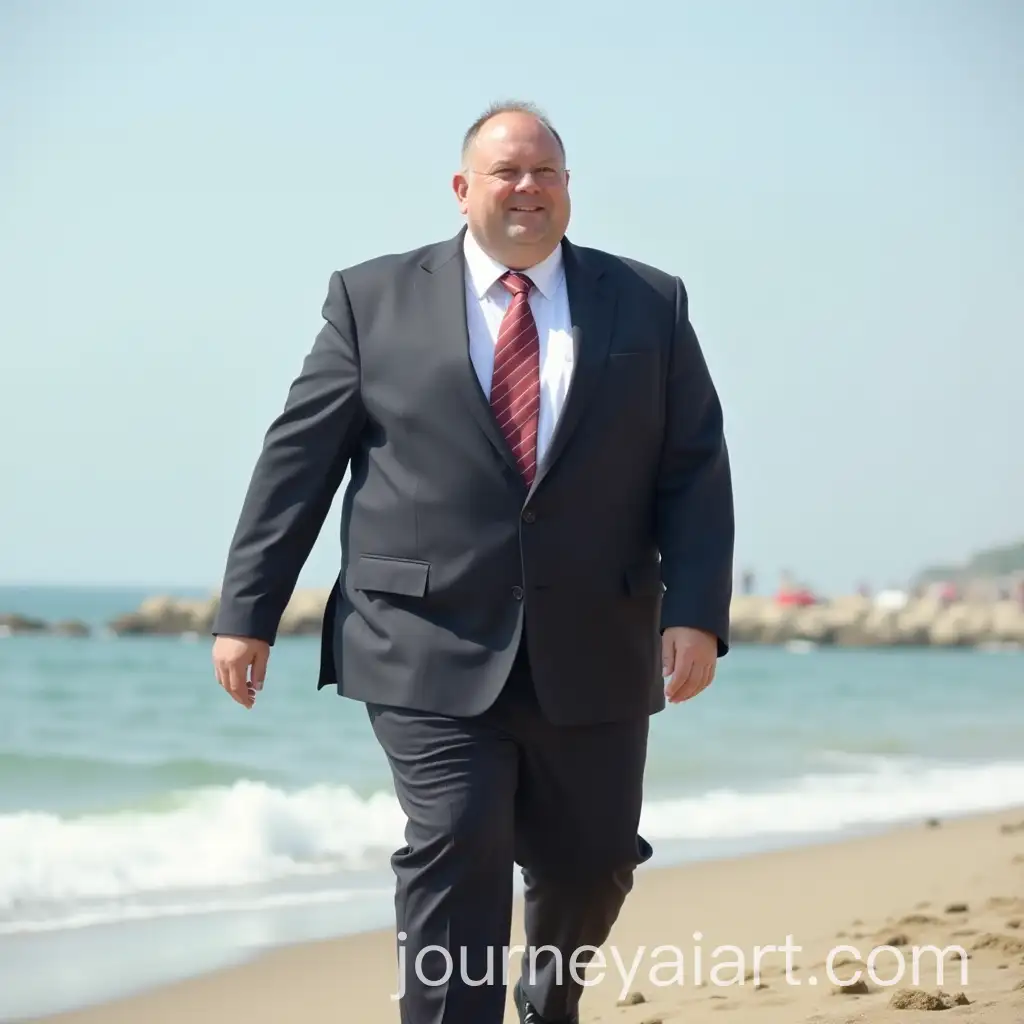 AI-Image-Prompt-ExpansionObese-Man-in-a-Suit-Walking-on-a-Beach-in-a-Relaxed-Setting