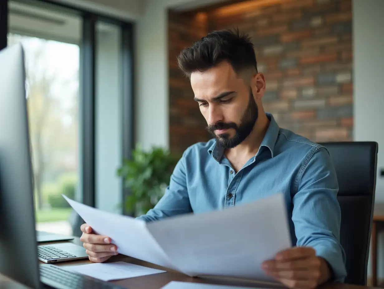 Hispanic-Man-in-Modern-Office-Reviewing-Documents