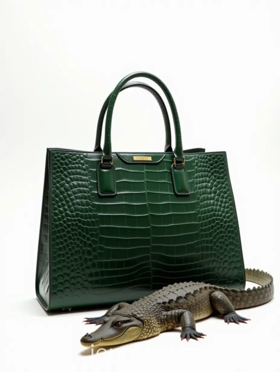 Luxury-Dark-Green-Crocodile-Handbag-with-Real-Crocodile-Display