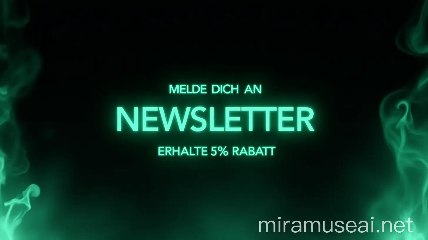 Futuristic Black Background with MintGreen Flames and Neon Text for Newsletter Signup