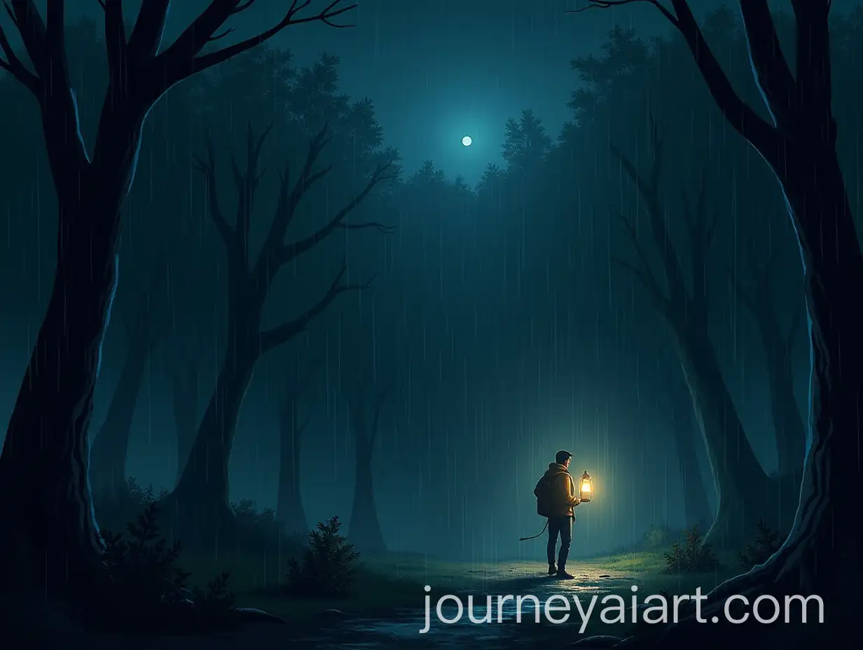 Man-Venturing-into-Stormy-Forest-at-Night-to-Investigate-Distressed-Animal-Cry