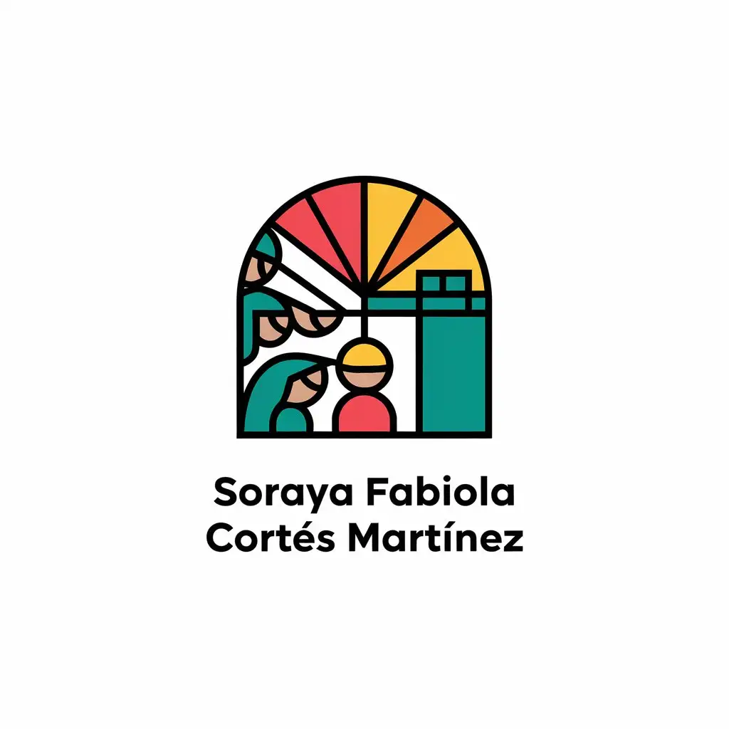 a vector logo design,with the text "Soraya Fabiola Cortés Martínez", main symbol:Committed society in favor of the community, teamwork from the left,Minimalistic,clear background