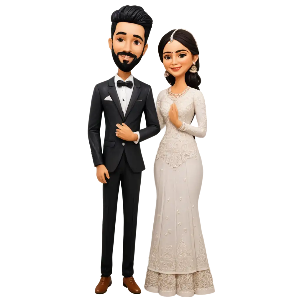 PNG-Mehandi-Caricature-Bride-and-Groom-Standing-Unique-Wedding-Illustration