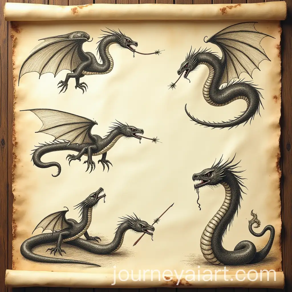 Realistic-Medieval-Bestiary-Featuring-Naga-Creatures-in-DynamicAI-Image-Prompt-Expansion-Poses