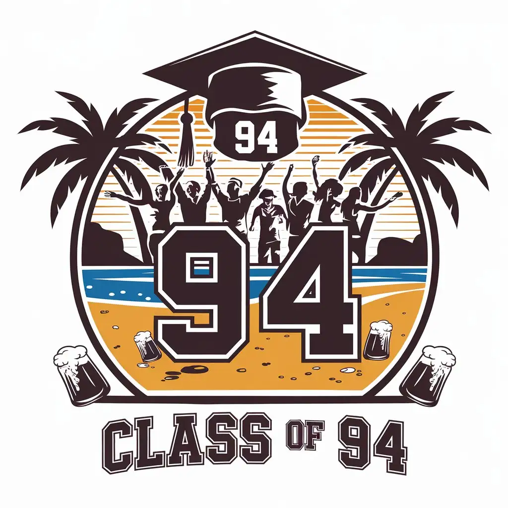 LOGO Design for Class of 94 Vector Logo Featuring Beach Beers and Friends Theme