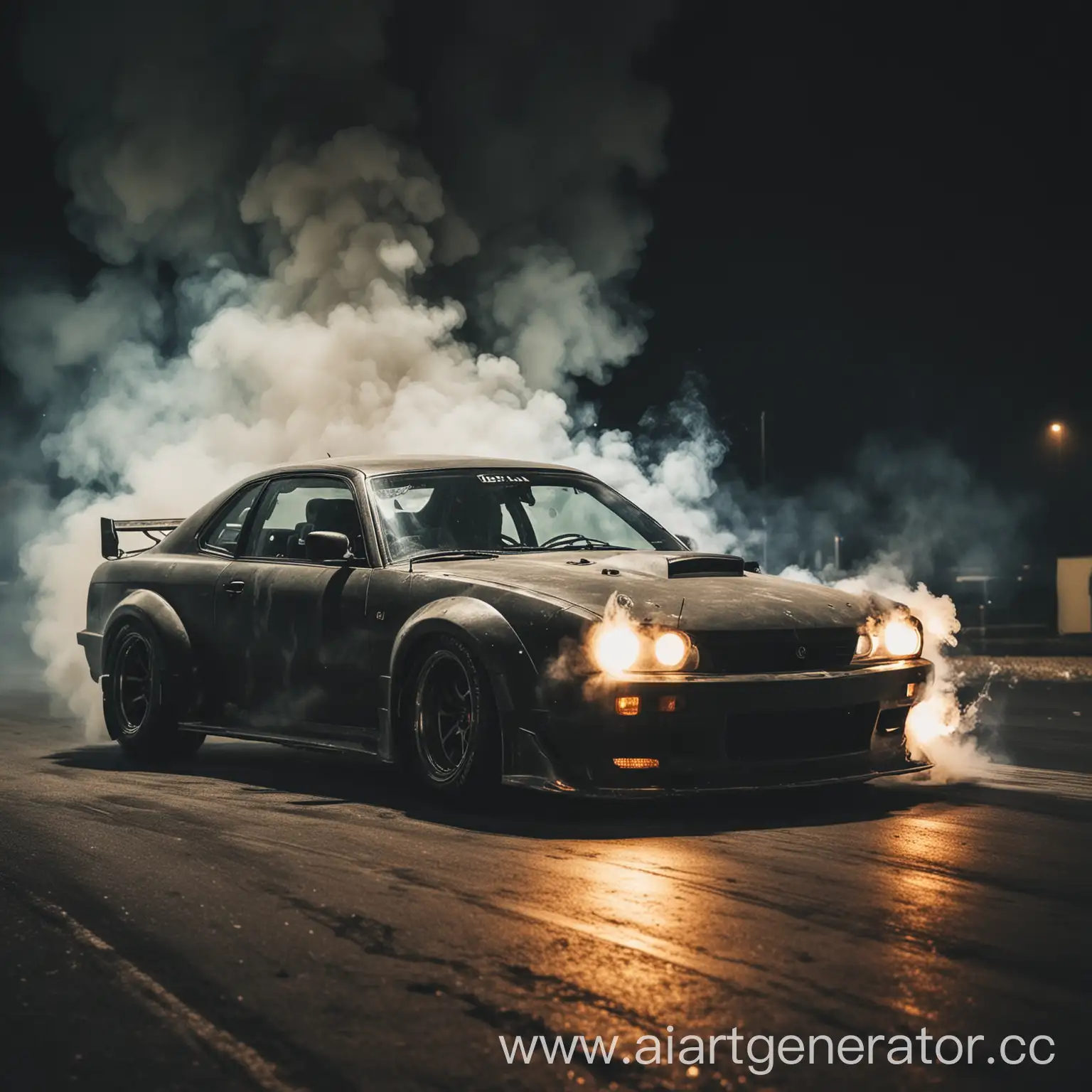 car drift night smoke atmospheric