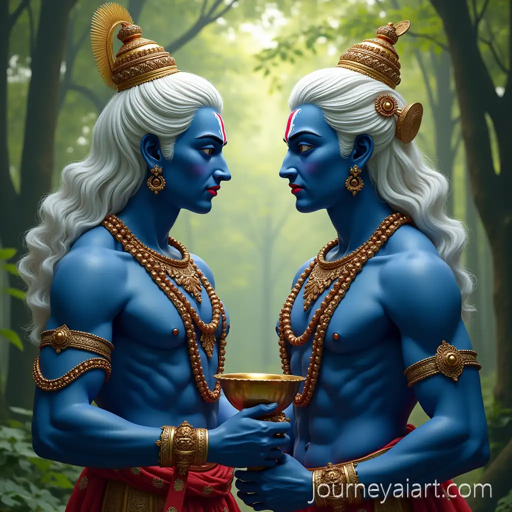 Cosmic-Portrait-of-Vishnu-and-Krishna-as-Russian-White-Males-in-Deep-ConversationCosmic-gods-Vishnu-Krishna-with-Battle-Destruction-Background