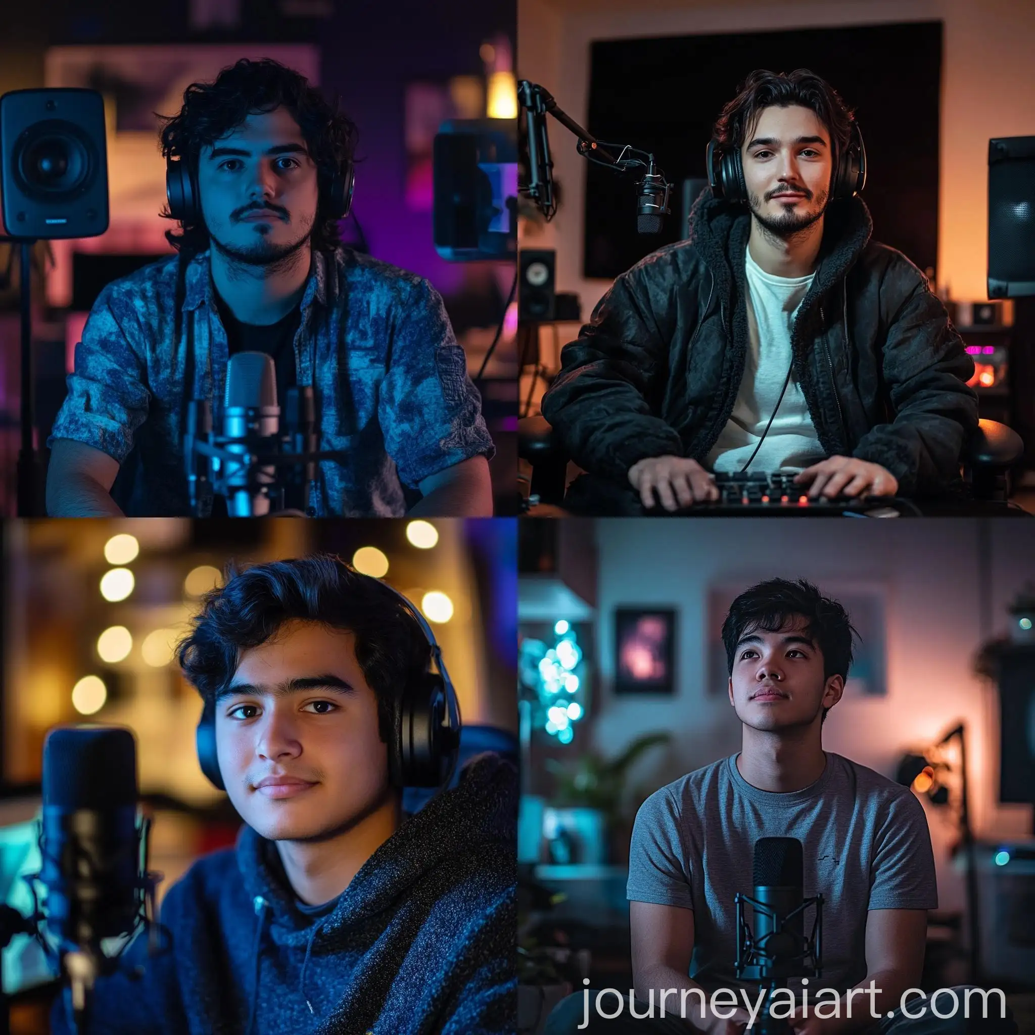 Podcast-Setup-Young-Man-with-Microphone-in-Streamer-Room