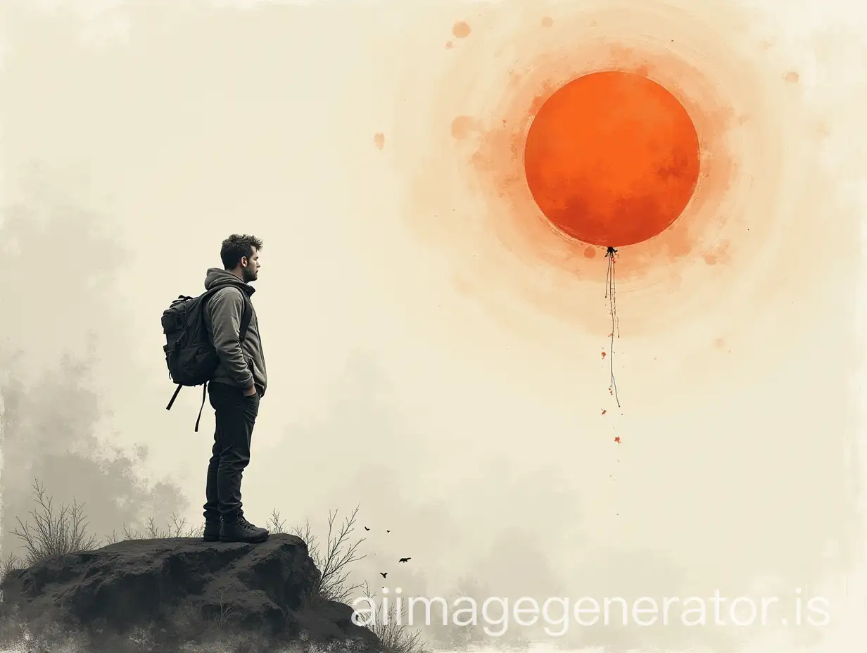 Man-Contemplating-the-Fleeting-Nature-of-Life-in-Gray-and-Orange-Tones