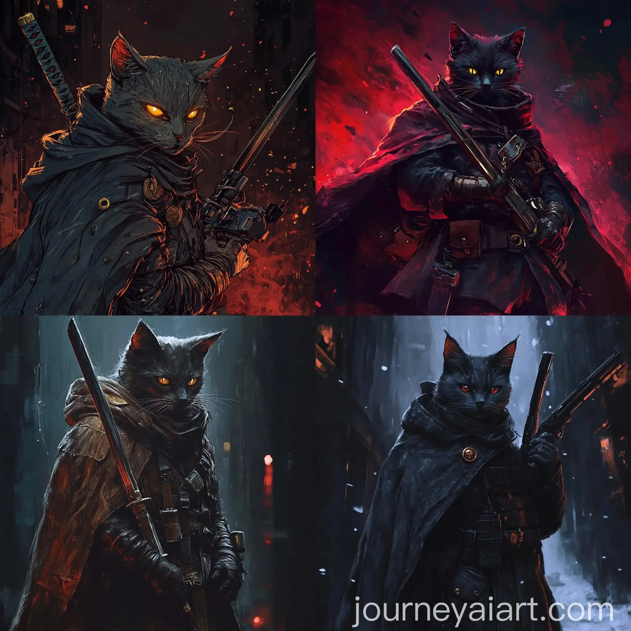 Dark-Fantasy-Evil-Cat-Baal-Wielding-Samurai-Sword-and-Pistol