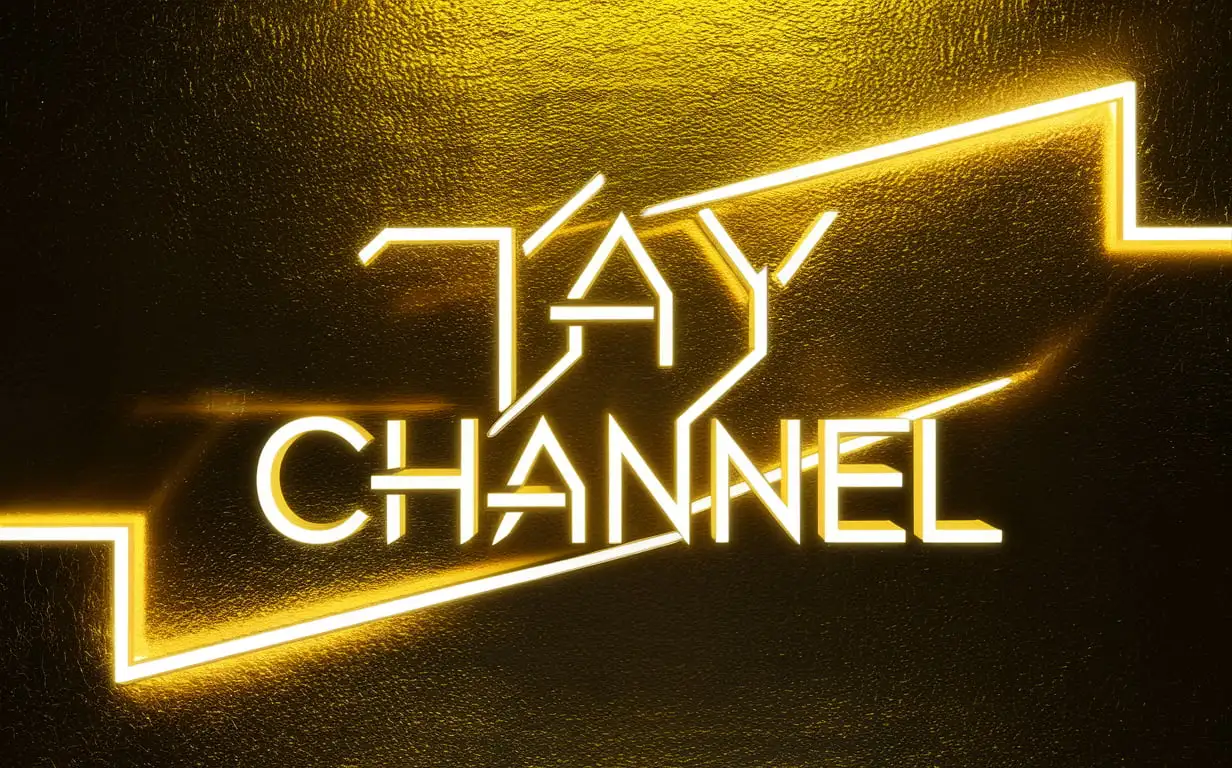 Сделай темно золотой фон с неоновой надписью Tay Channel