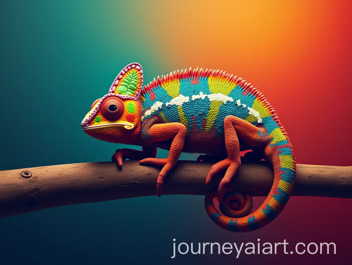 Realistic-Colorful-Chameleon-on-Vibrant-Color-Palette-Background