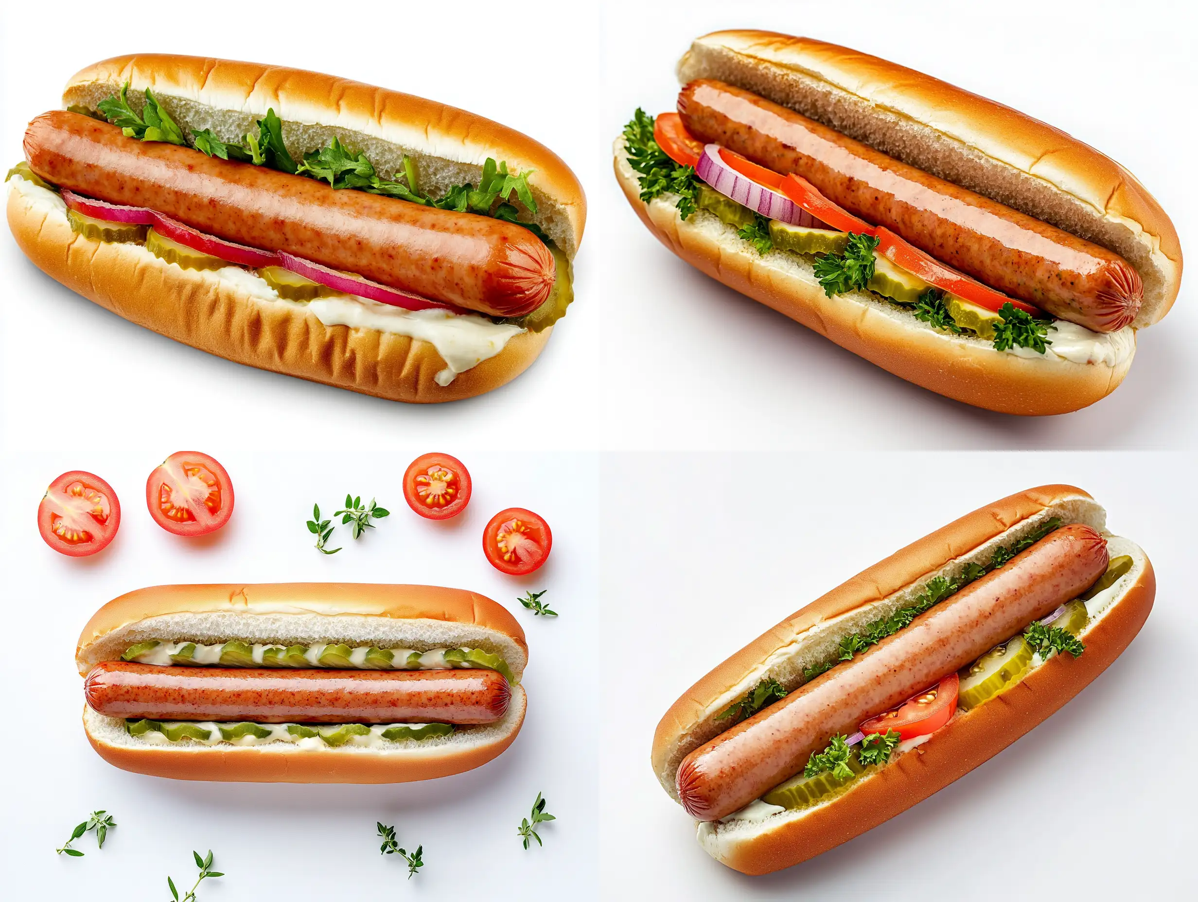 Promotional-Photo-of-Hot-Dog-with-Sausage-Slices-and-Tomato-on-White-Background