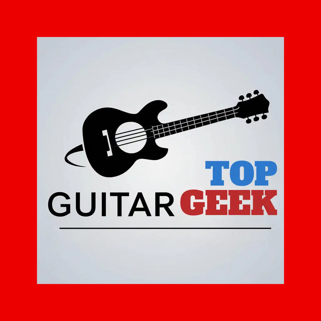 a vector logo design,with the text "GuitarGeek", main symbol:Guitar,Minimalistic,be used in Entertainment industry,clear background