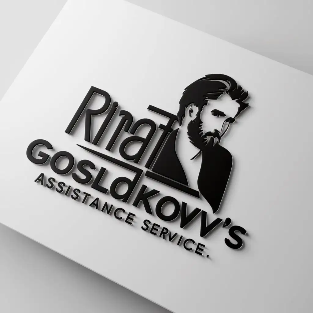 a logo design,with the text "Rinat Goslakov's assistance service", main symbol:Ryan Gosling,complex,be used in Internet industry,clear background