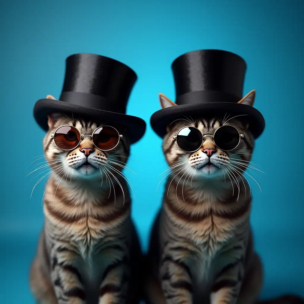 Two-Adult-Cats-Wearing-Top-Hats-and-Sunglasses-in-UltraRealistic-Style