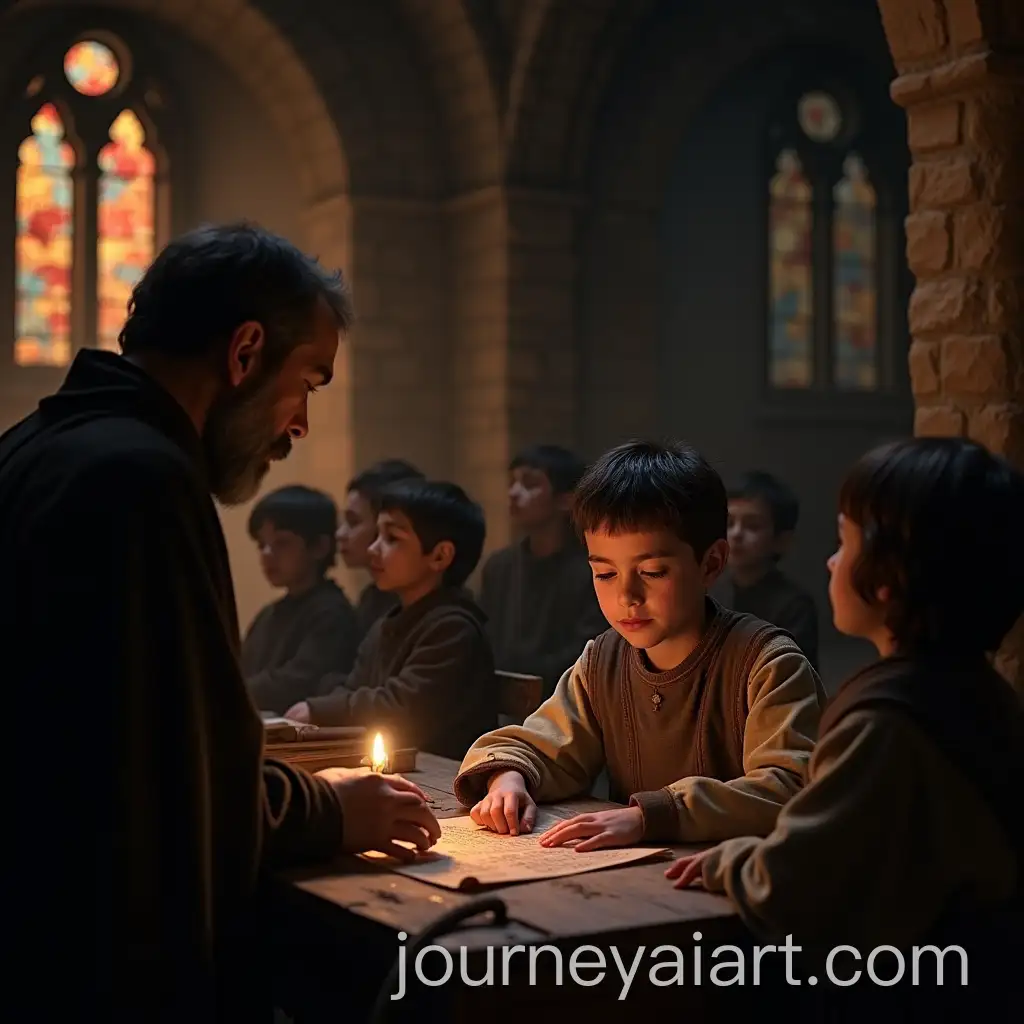 Young-Student-Studying-in-a-Dimly-Lit-Medieval-Monastery