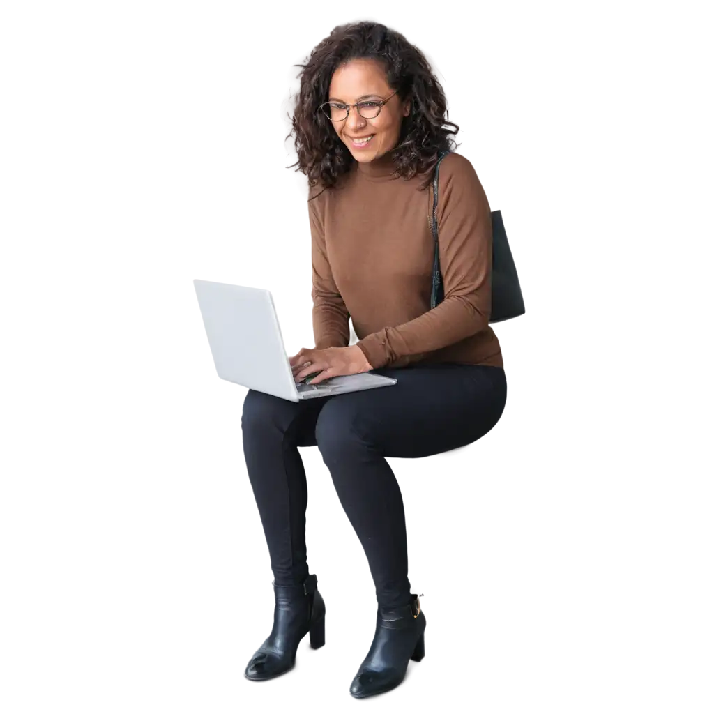 Happy-Woman-Using-Notebook-PNG-Image-Joyful-Female-Working-on-Laptop