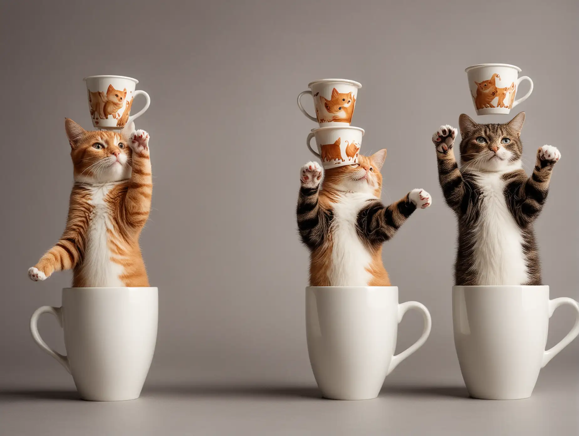 Cats Balancing Coffee Cups on Their Heads