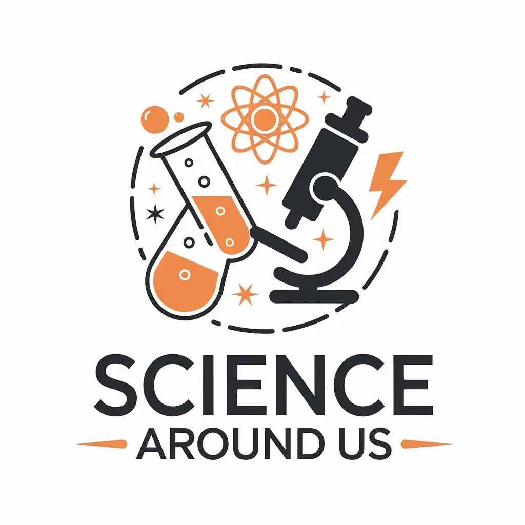 a vector logo design,with the text "Science around us", main symbol:scientific symbols,Moderate,be used in elementary and secondary education industry,clear background