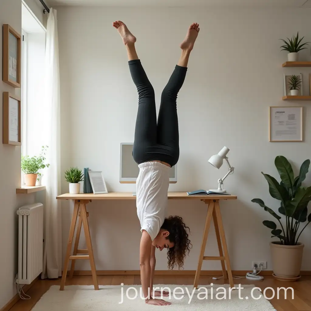 Active-Senior-Woman-Doing-Handstand-at-Desk