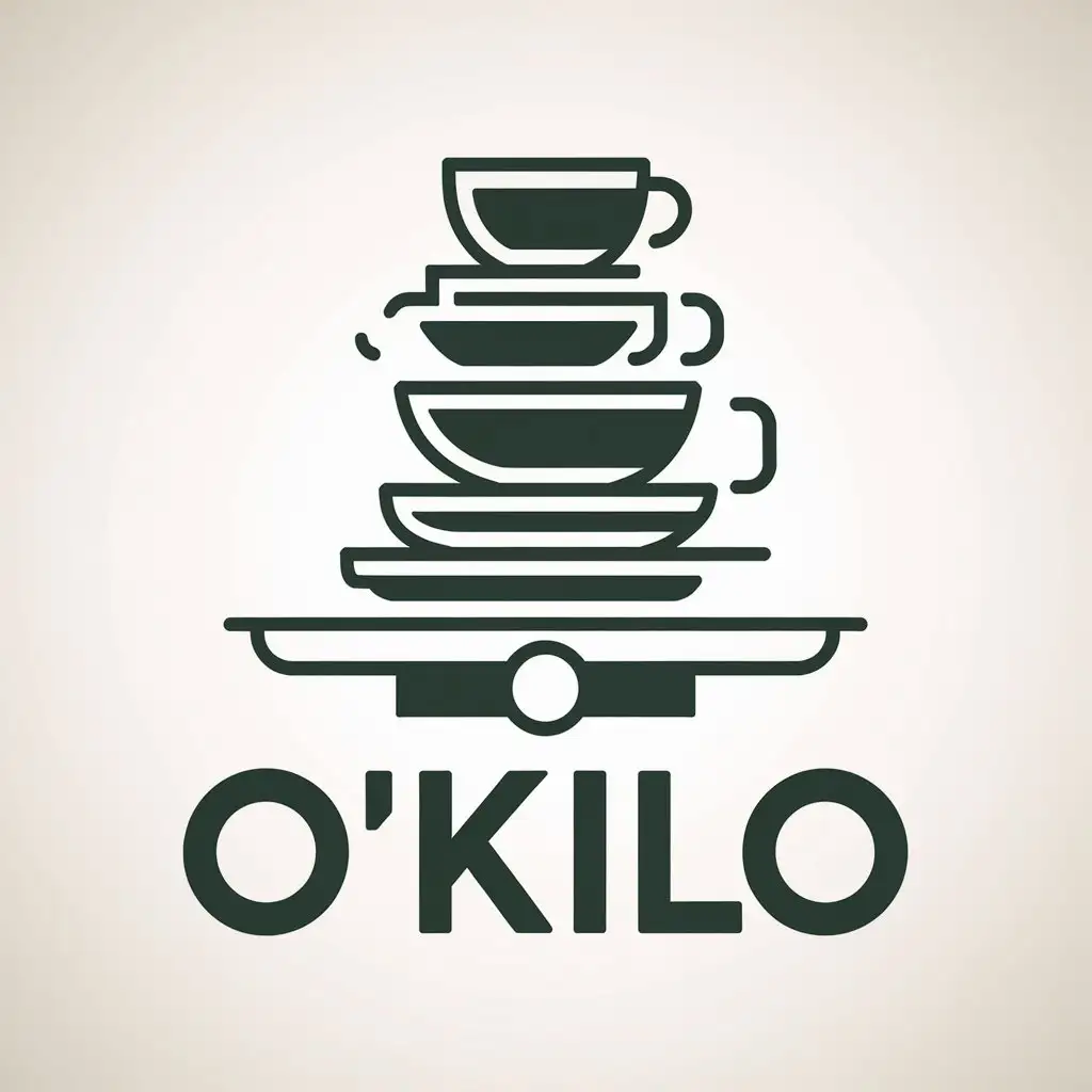 LOGO Design for Okilo Stack of Plates Bowls and Mugs Balanced on a Scale for Retail Industry