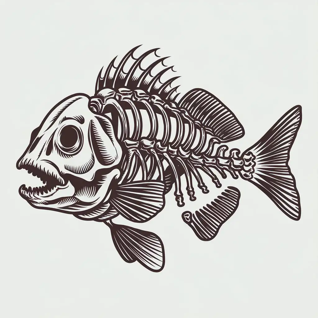 Old Tattoo Style Small Fish Skeleton Illustration