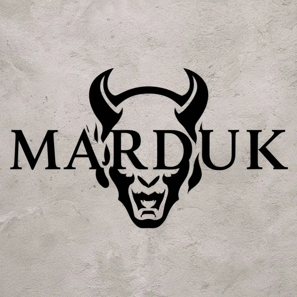 a logo design,with the text "MARDUK", main symbol:Demon head,Moderate,be used in Religious industry,clear background